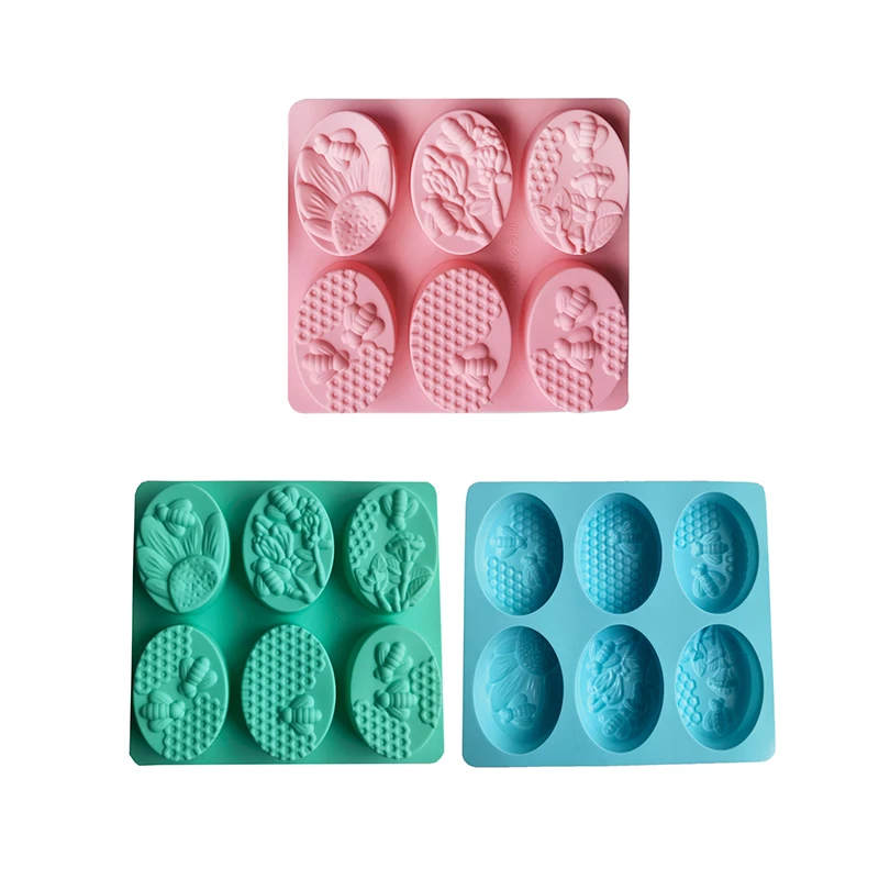 New Healthy Materials Honey Bee Silicone Soap Mold 6 Cavities Handmade Molds Soap Making Oval 3D Forms DIY Craft Soap Mold image 4