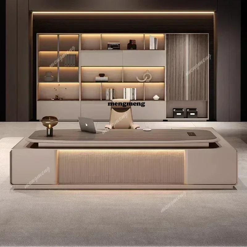 Best seller Boss Manager Luxury Executive Office Desk With Lamp Storage Drawers Computer Desks Bookcase Large Luxury Modern Ligh