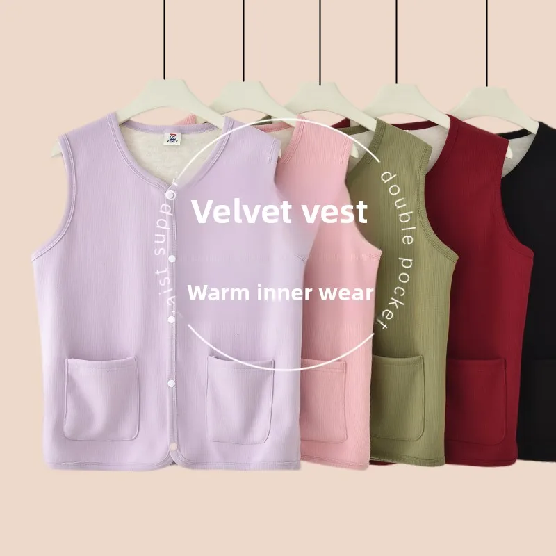 

Women's Fce Lined Vest Thi Warmth V-Ne ort Sle Single Button Closure Polyester Blend Mommy Faion Autumn Winter