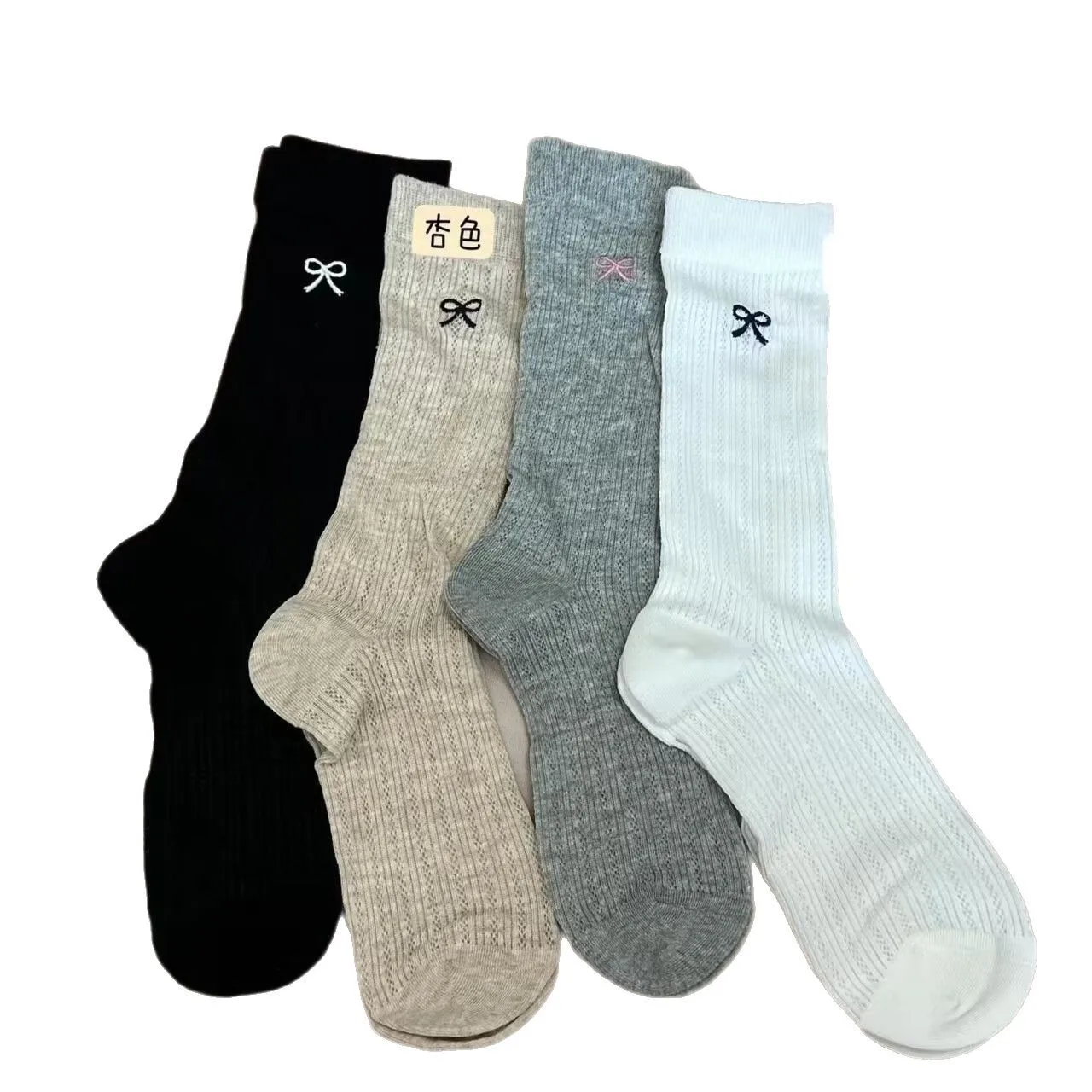 4 Pasang Kaus Kaki Pergelangan Kaki Jaring Bernapas Modis untuk Wanita dengan Ikatan Simpul