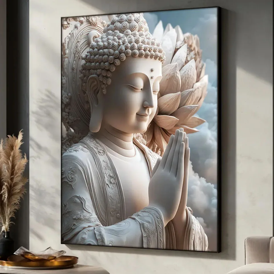 

Lotus Buddha Diamond Painting, White Buddha Art, Zen Home Gift, Tranquil Spiritual Decor, Buddha Embroidery, Yoga Room Decor,