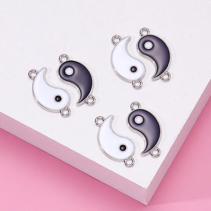 10Pcs/Lot Oil Drop Yin Yang Taiji Bagua Pendant Kung Fu Chinese Style Enamel Charm DIY Earrings Keychain Accessories Finding Set