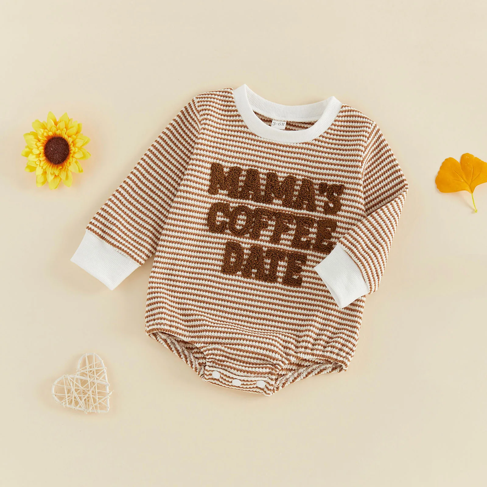 Baby Boy Autumn Romper Long Sleeve Crew Neck Stripes Embroidery Letters Fall Bodysuit Clothes for Casual Daily