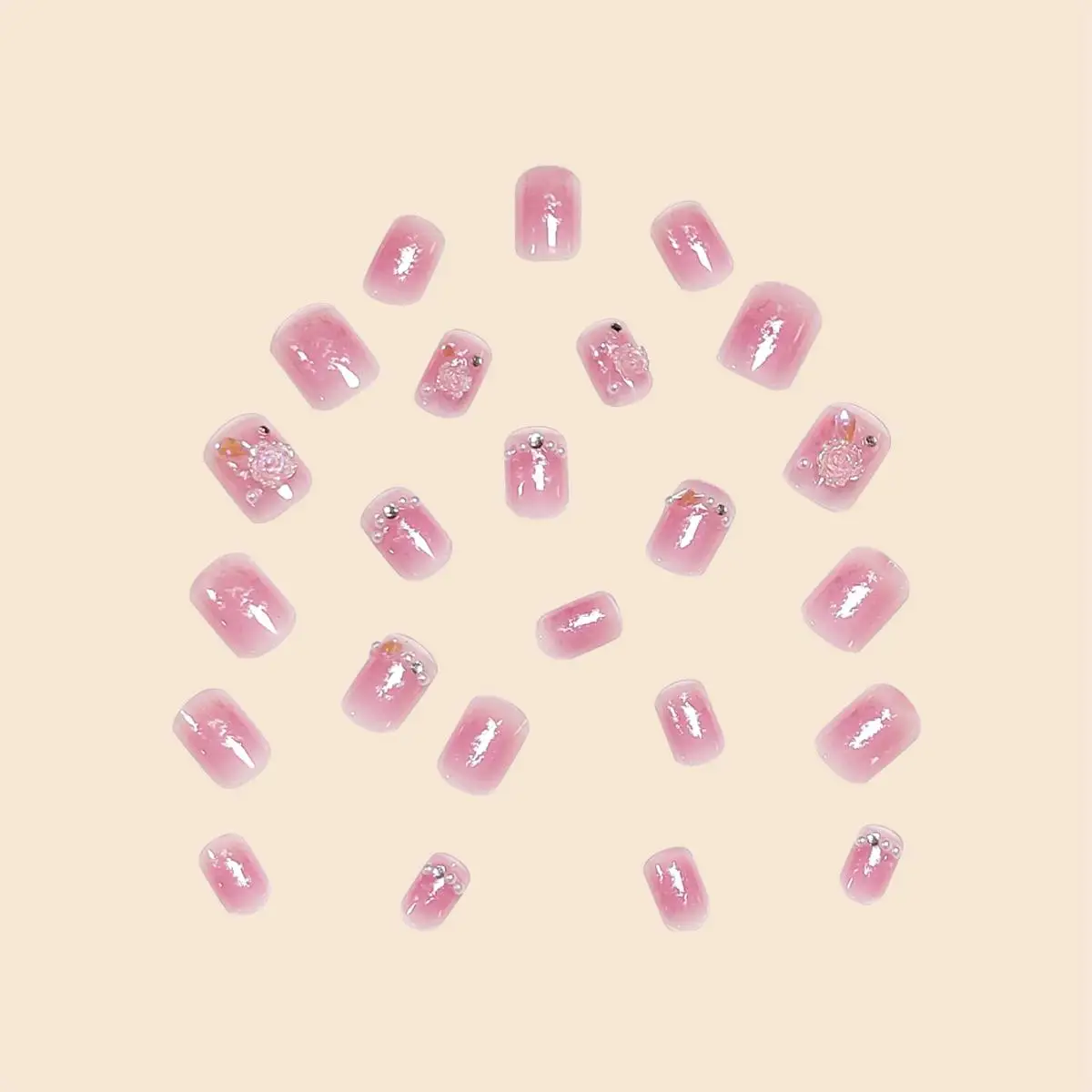 24Pcs/Set Women Girls Luxury Short Square French Camellia Pearl Decoration Full Coverage Wearable Fake Nail Press on Nail Art