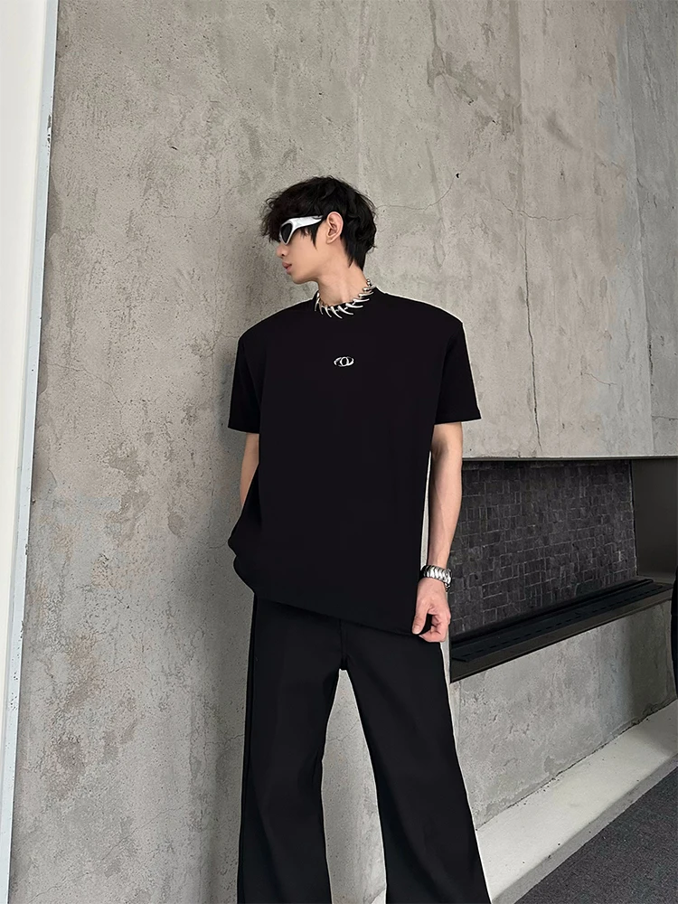 

MARTHENAUT Original Design Embroidered Slim Fit Shoulder Pad T-Shirt Summer Short Sleeve Base Layer Top for Teen Boys