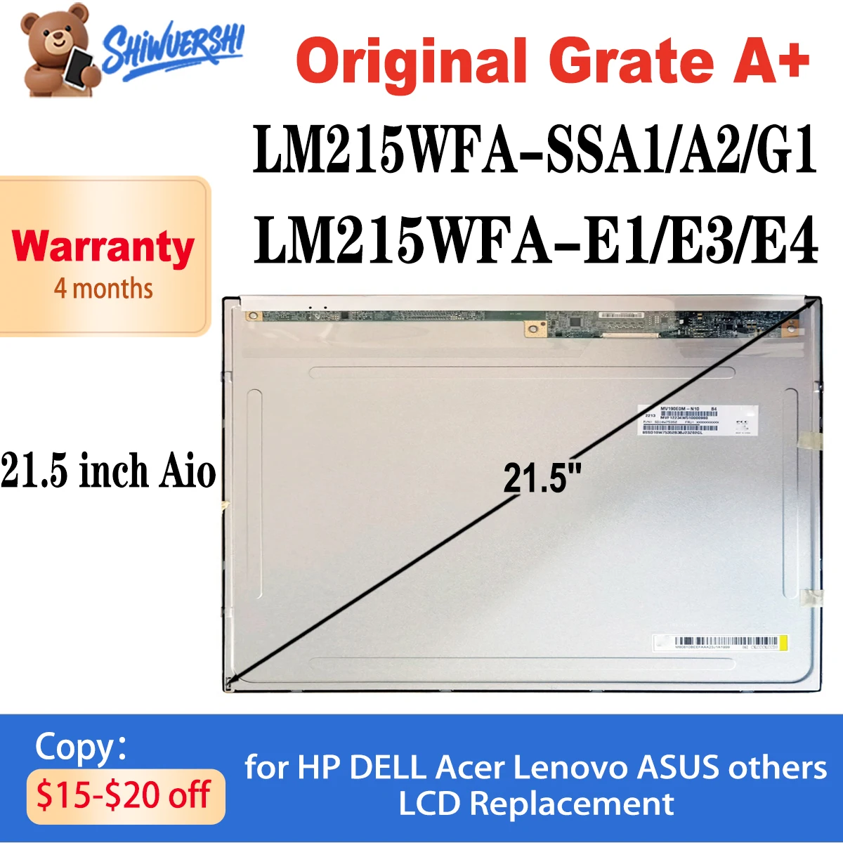 

Оригинальный новый 21,5-дюймовый сенсорный ЖК-экран LM215WFA SSA1 LM215WFA SSA2 LM215WFA SSG1 LM215WFA E1 LM215WFA E3 LM215WFA E4 FHD 1920*1080P