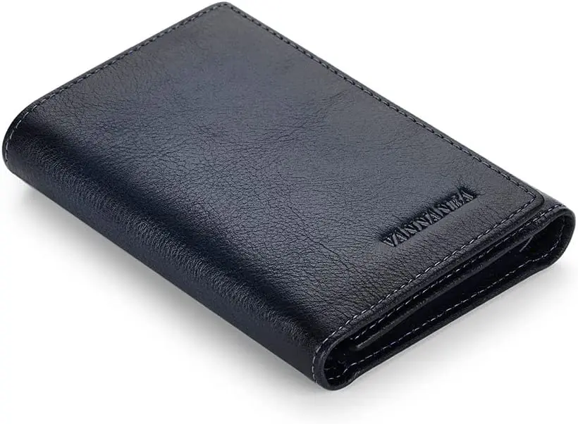 VANNANBA Mens Genuine Leather RFID Trifold Wallet With ID Window Credit Card Pockets (brown)