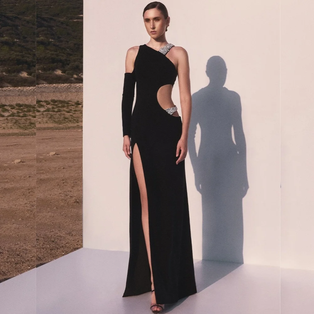 

Customized Intricate Matching Jersey Sequined A-line Off-the-shoulder Long Dresses Bespoke Occasion Simple