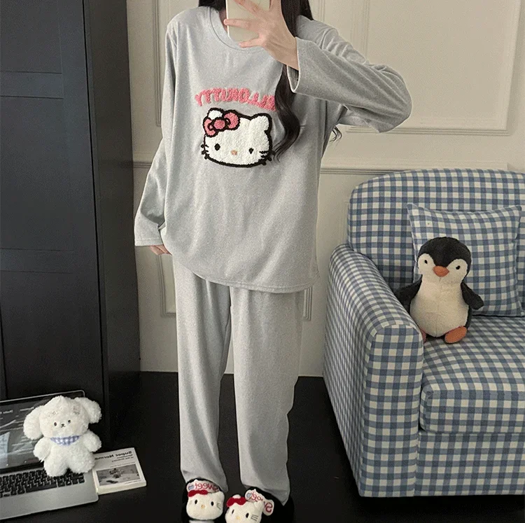 

Hello Kitty Women's 2025 Dralon Velvet Pullover Pajama Set Fall Winter Embroidered Cartoon Outdoor Ready Home Loungewear