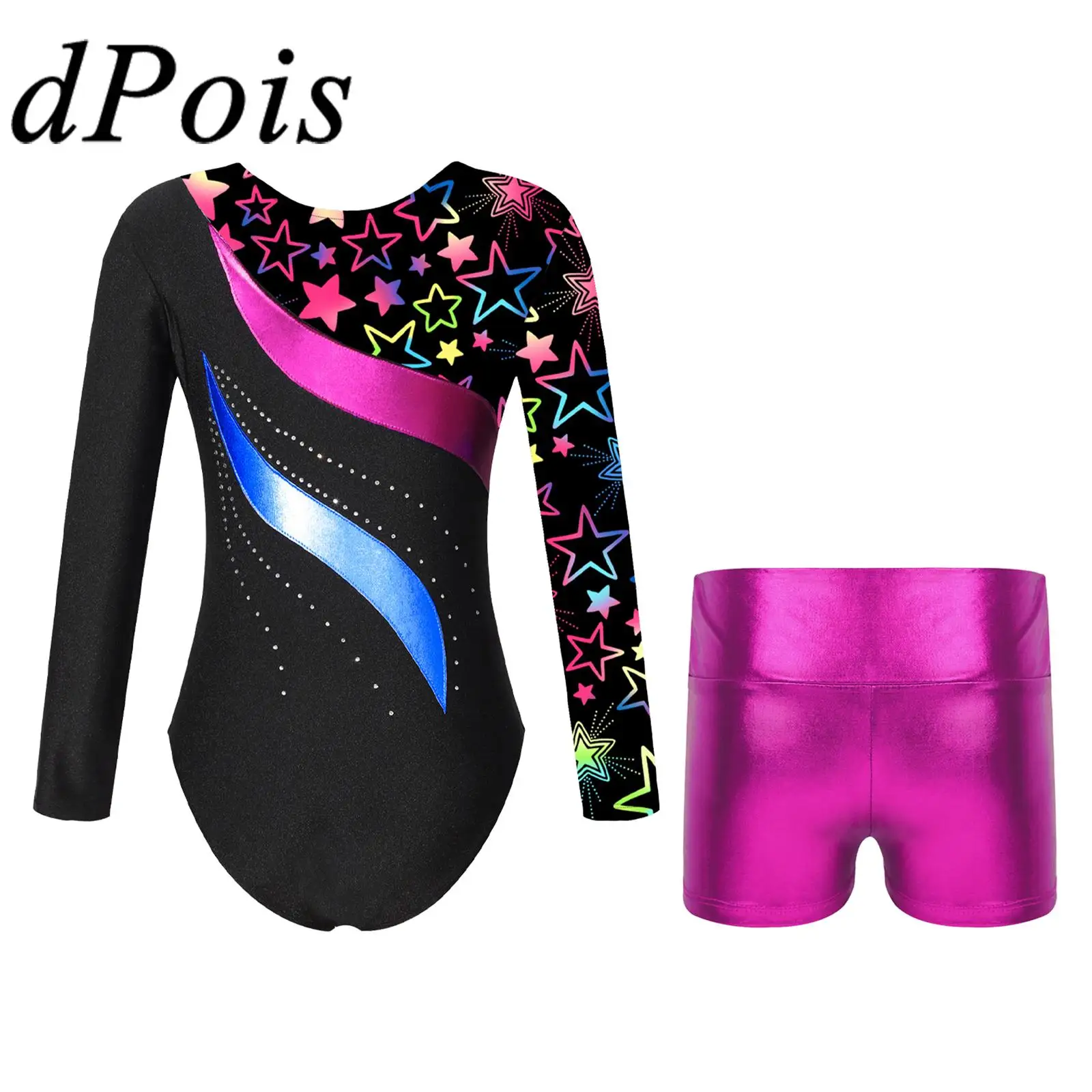 

Children Ballet Dance Outfits Kids Long Sleeve Gymnastics Leotards Jumpsuit with Shorts Tutu Bodysuits for Girls Dancewear Sets