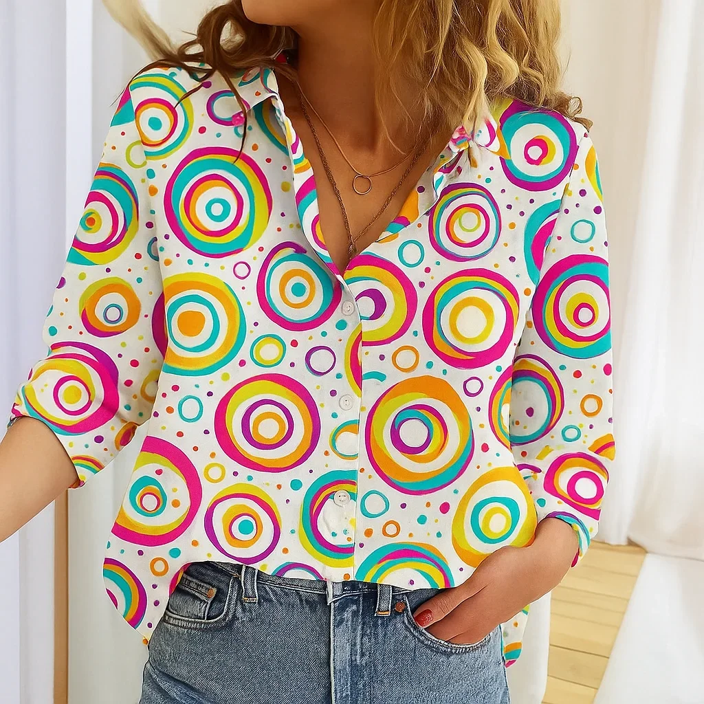 

2025 Trendy Women's Polka Dots Print Long Sleeve Shirt Button Down Casual Blouse Streetwear Autumn Stylish Female Tops Shirt