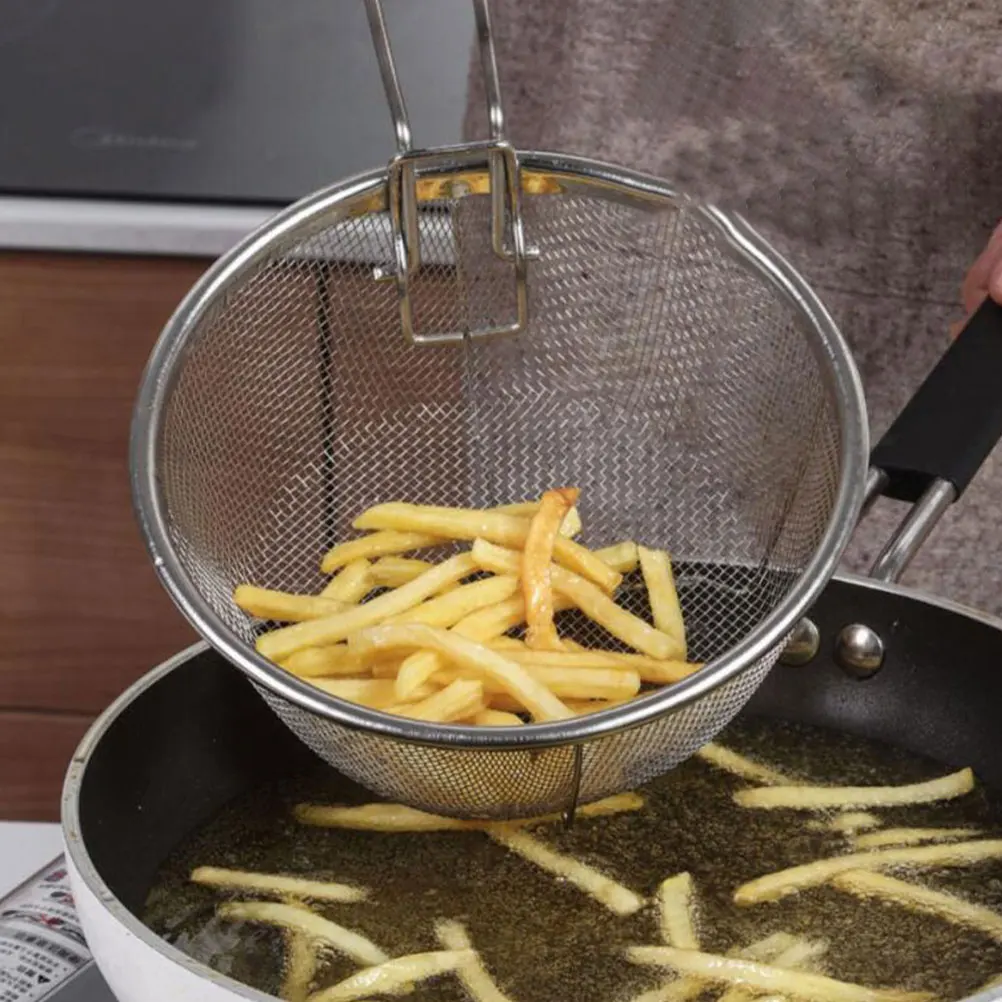 

Stainless Steel Frying Round Deep Fryer Mesh Basket For Air Fryer Hot Pot Cooking French Fries Chicken Snack Basket