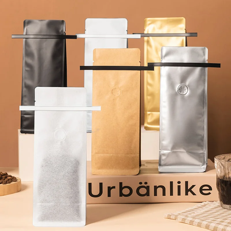 50pcs Stand Up Paper Valve Resealable Storage Zip Lock Bags Coffee Beans Tea Packaging Pouches Sealing Wire