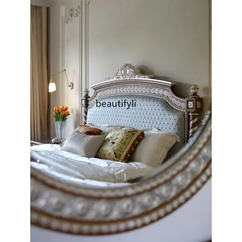 QQ132 Classical Solid Wood Double Bed European-Style Windsor Castle Soft Bag Carved Bed 1.8 M Bedroom Marriage Bed Soft Bag