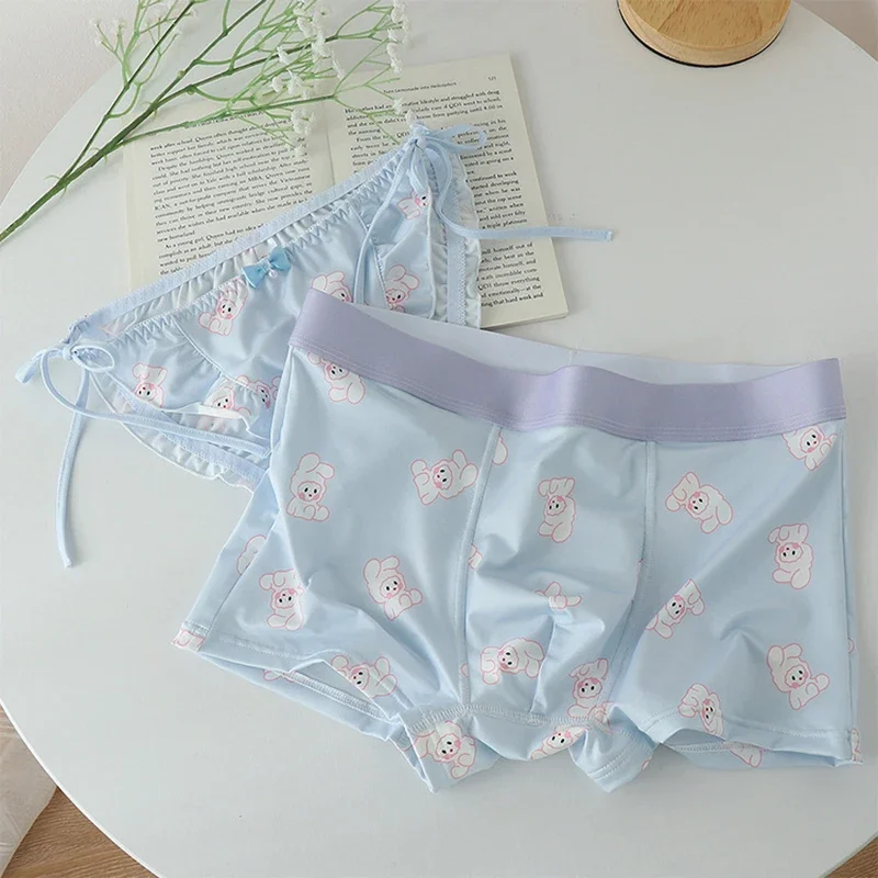 2PCS Kawaii Coppia Donna Uomo Sexy Mutandine di pizzo Boxer Pantaloncini Slip Ragazzi Ragazze Maglia Biancheria Femme Mutande Amanti Ropa Mujer