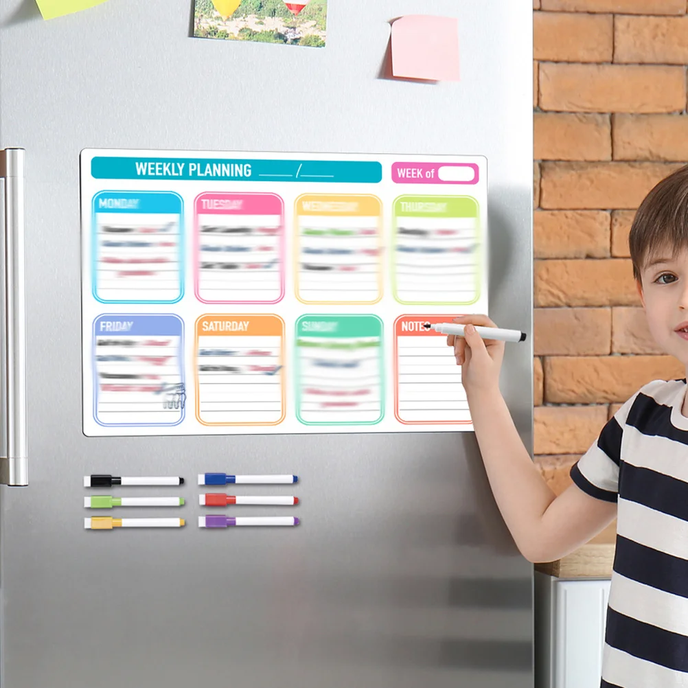 1Set Magnetic Refrigerator Whiteboard Dry Erase Planner Board Weekly Schedule Calendar Meal Menu Reusable Dry Erase Calendar