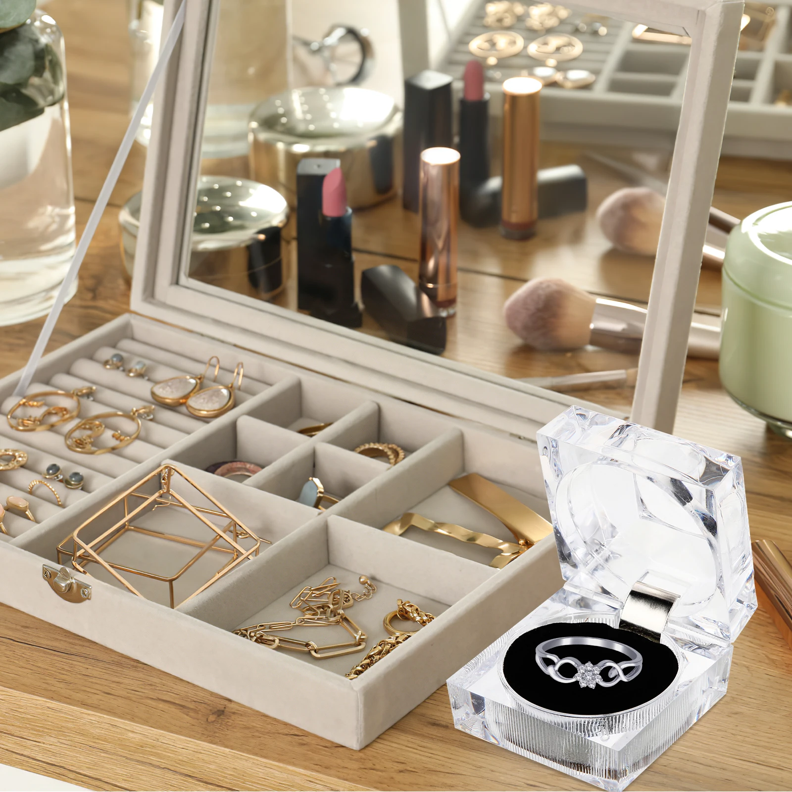 

4pcs Transparent Cases Proposal Boxes Engagement Organizers Jewelry Gift Box Wedding Ring Holder Portable Ring Container For