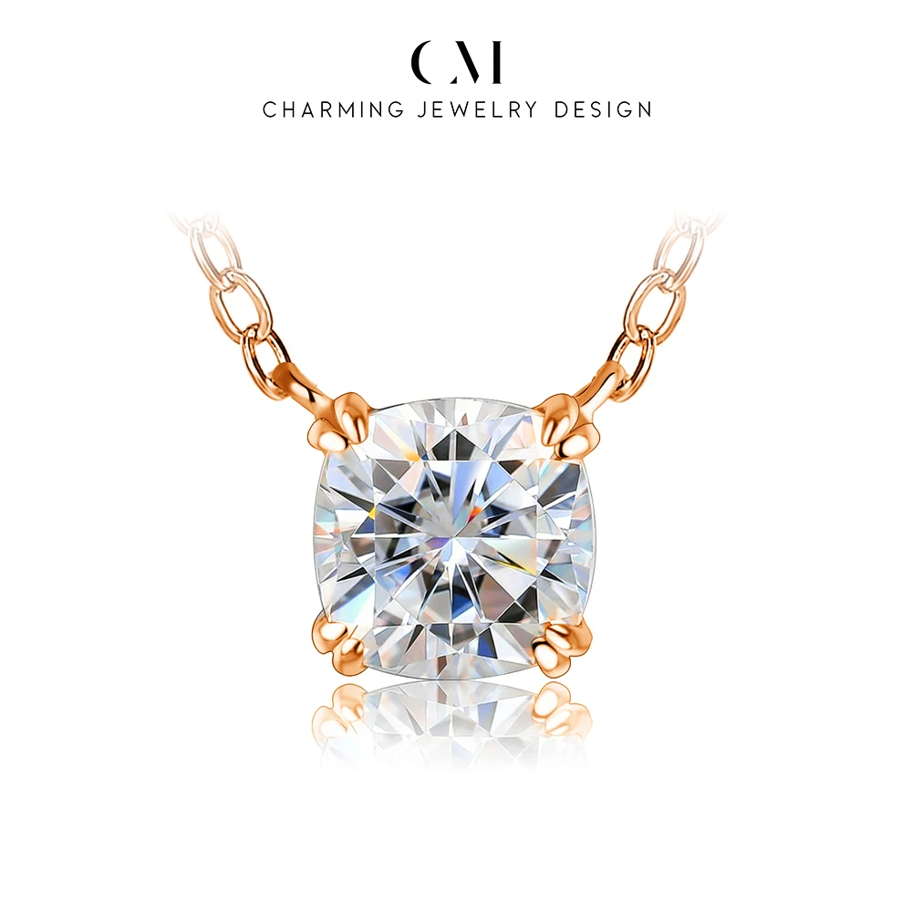 CHARMING Classic Cushion Cut 1CT Moissanite Pendant Necklace 925 Sterling Silver Daily Jewelry birthday Gift Anniversary Wedding
