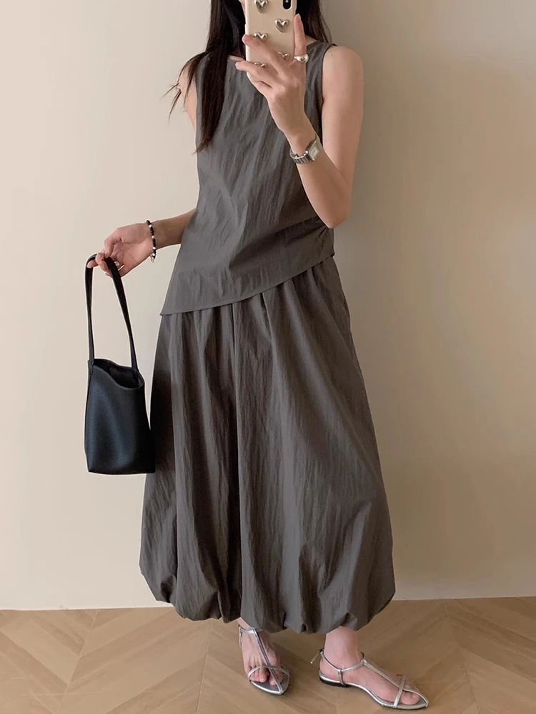 

Unique Design Chic Vest irt High Waist Lantern Skirt Midi Skirt Long Skirt Two Piece Set Asymmetrical Faion Ensemble