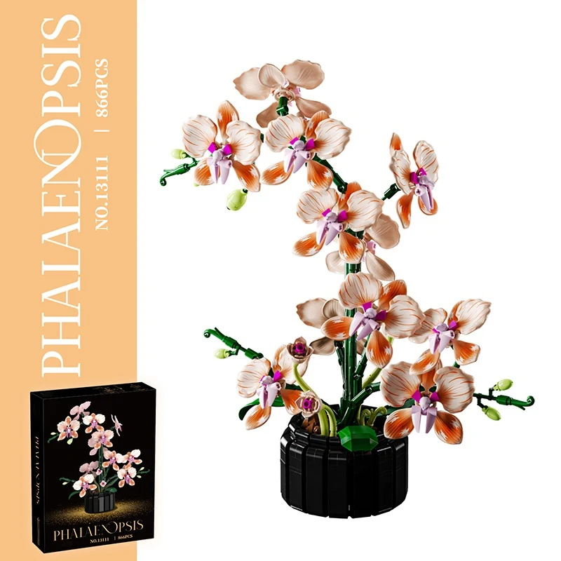 866-teiliges Blumenset für Mädchenbausteine, Montage von Topforchideenmodellen, Spielzeugstrauß für Mädchen, Montageornamente für Zuhause und Büro
