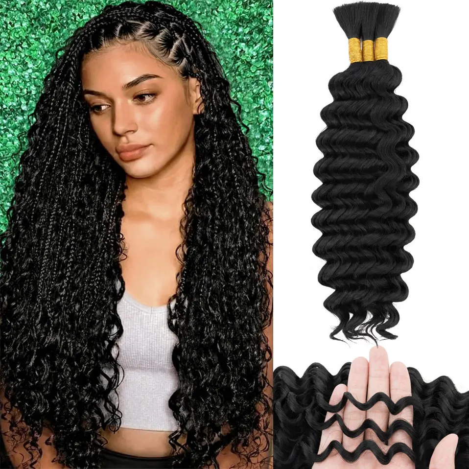 TESS Human Boho Hair for Braiding Deep Wave Braiding Hair for Boho Braids Curly Bulk Human Hair Bundles for Knotless Braids 100G
