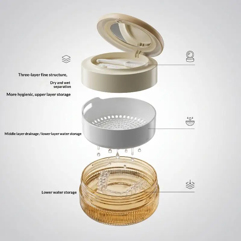 New 2 In 1 Multi-layer Denture Retainer Case With Magnetic Cap Cleaning Storage Box With Cleaning Brush No-Leak Oral Denture Box