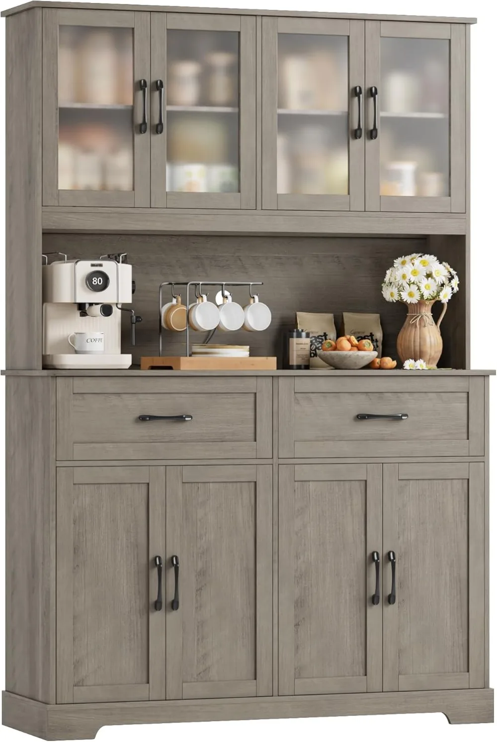 

71" Pantry Storage Cabinet, Farmhouse Food Pantry Cabinet with Microwave Stand, Kitchen Hutch with Large Drawer Kitchen Cabinets