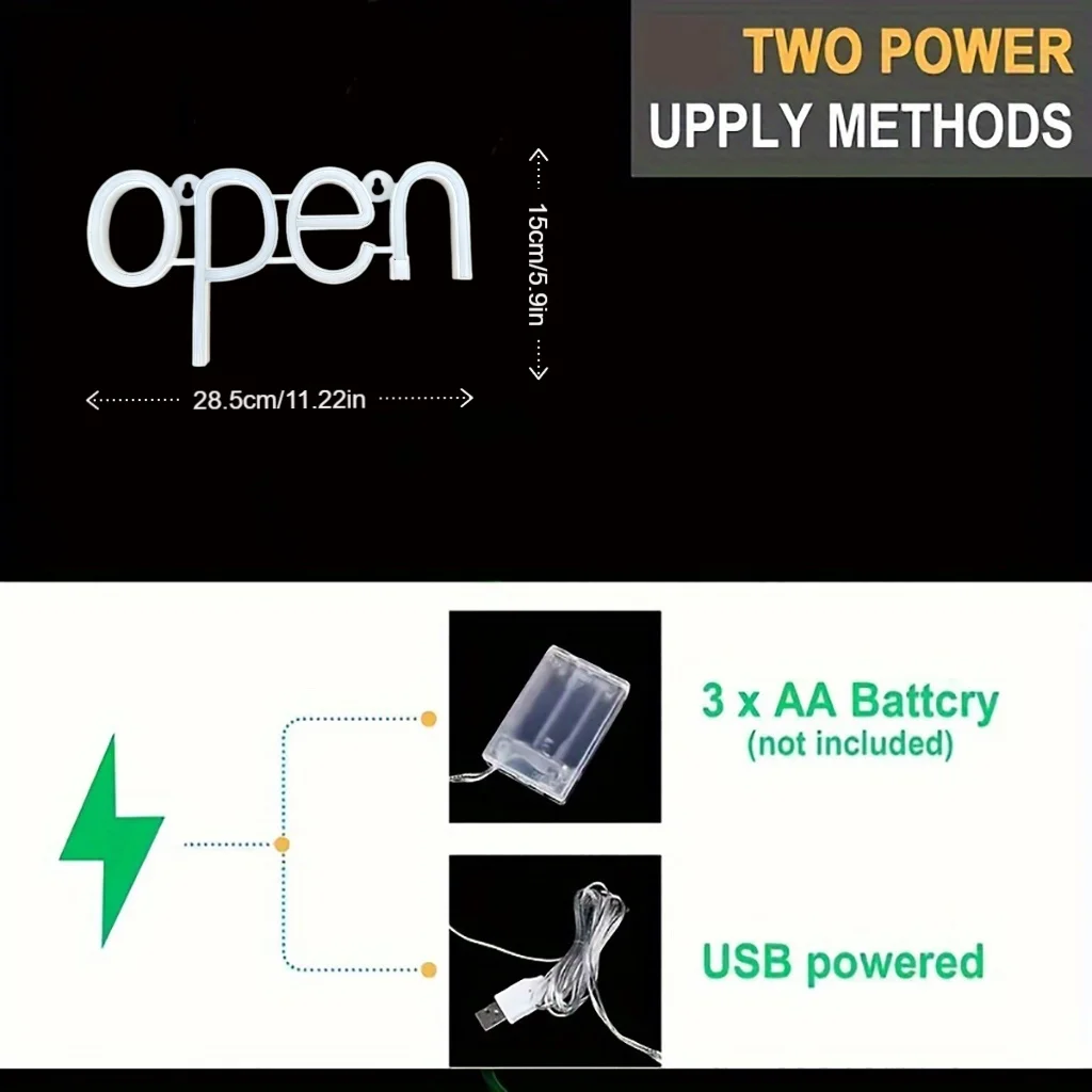 Artistic OPEN LED Neon Lights USB/Battery Powered for Holiday Parties Weddings Bars Cafes Game Rooms Commercial Lighting