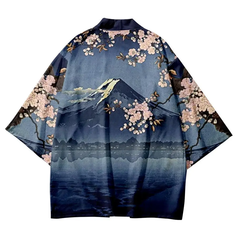 

Fashion Sakura Mount Fuji Print Traditional Kimono Japanese Women Men Beach Cardigan Yukata Casual Cosplay Haori Shirts