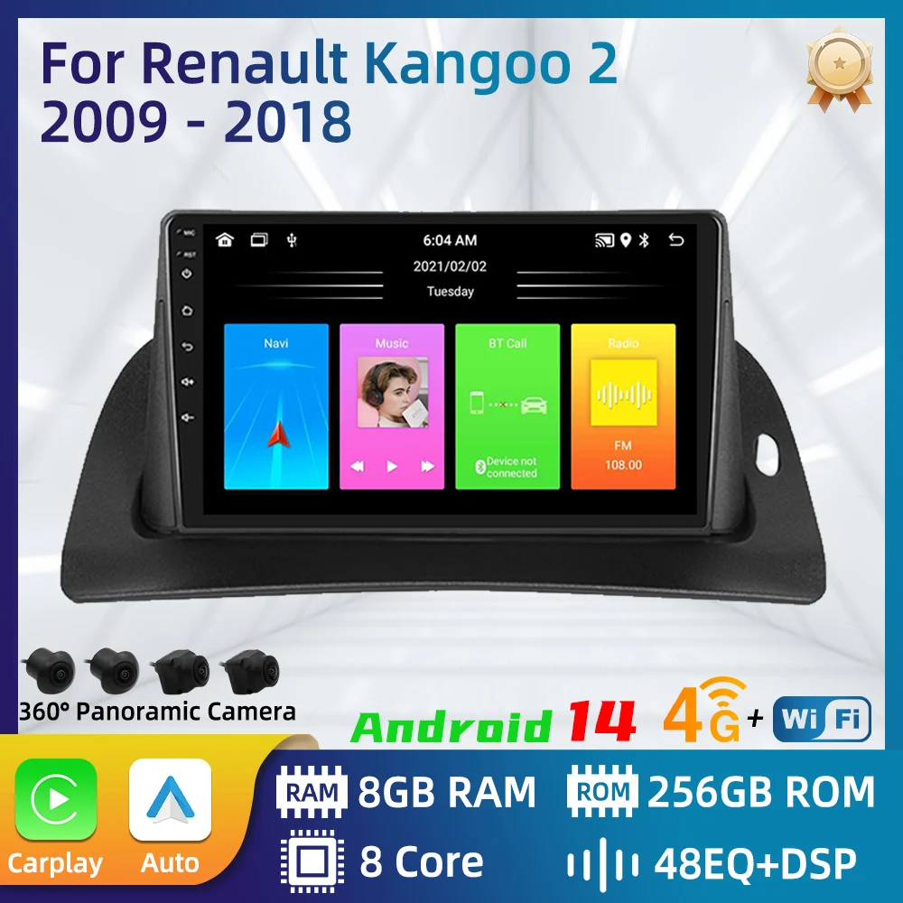 

Car Radio For Renault Kangoo 2 2009 - 2018 Android Car Multimedia Player Carplay Auto GPS Navigation Stereo 2Din 4G Touch Screen