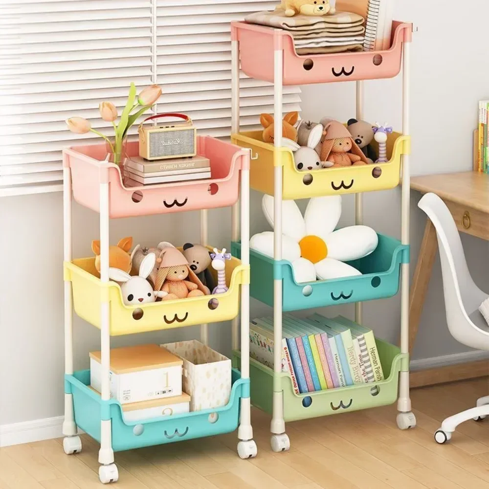 Kitchen Storage Trolley Movable Kids Bookshelf Multi-Layer Toys Rack Household Detachable Large Capacity Snack Storage Trolley