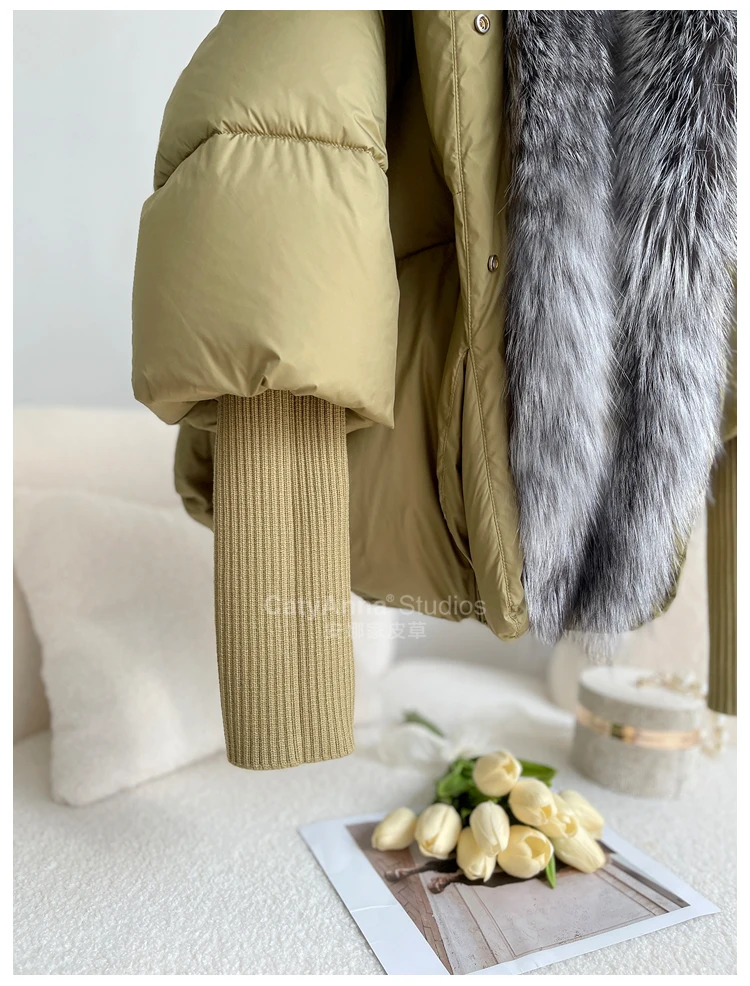 2026 New Autumn 90 Winter Goose Down Jacket Warm Women Coat Oversized Real Fox Fur Collar Thick Luxury Fashion Outerwear