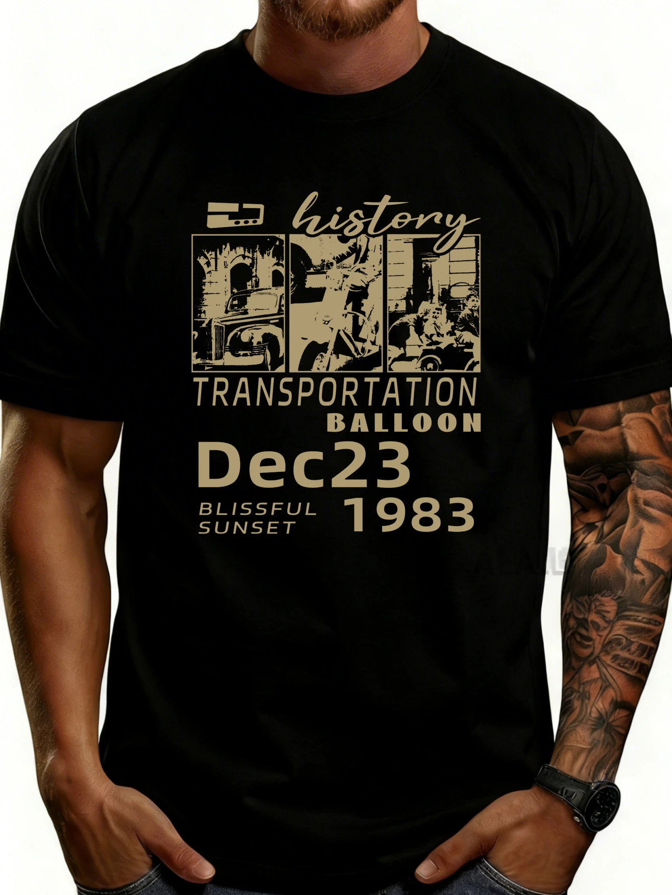 Vintage Style Men's T-Shirt December 23, 1983 Traffic Balloon Historic Happy Sunset Design Summer Casual Wear Gift for Him on His Birthday or Anniversary