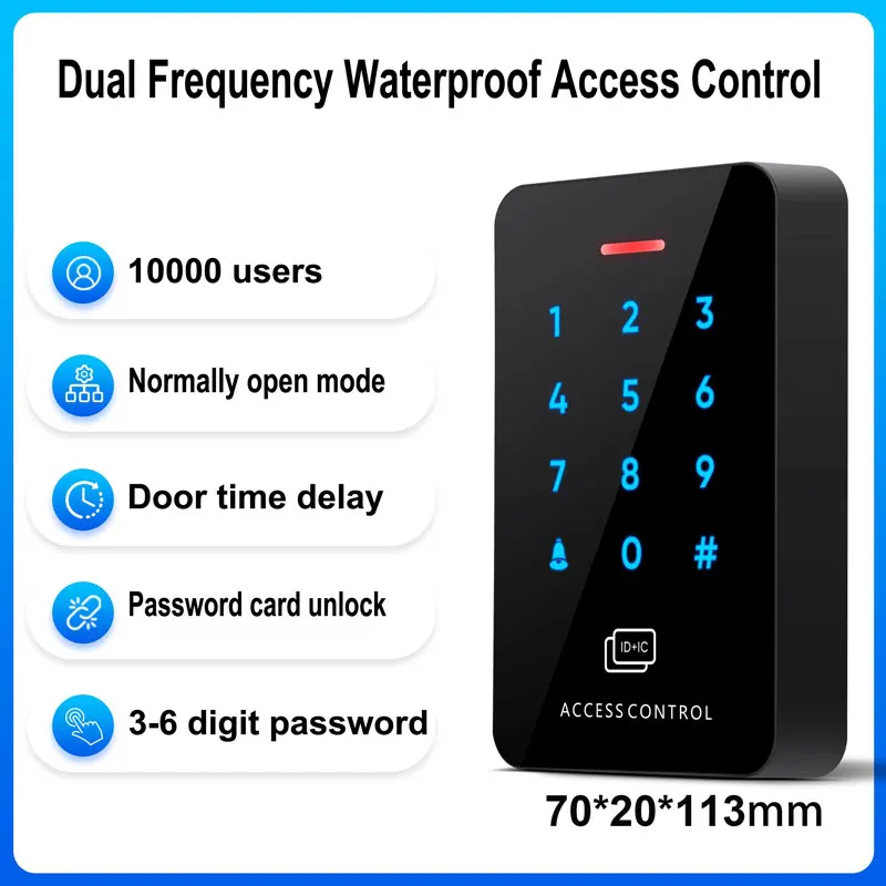 Double  Frequency Access Control ID/IC/NFC 125k And 13.56M Password Door Machine Outdoor Waterproof IP67 Backlight Touch Keypad