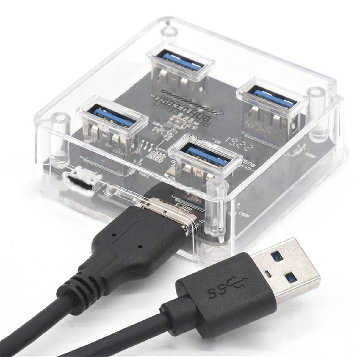 USB 3.0 Hub 4 Port Expansion Drive Free with Power Supply Interface 5Gbps High Speed Transmission with 50cm Data Cable