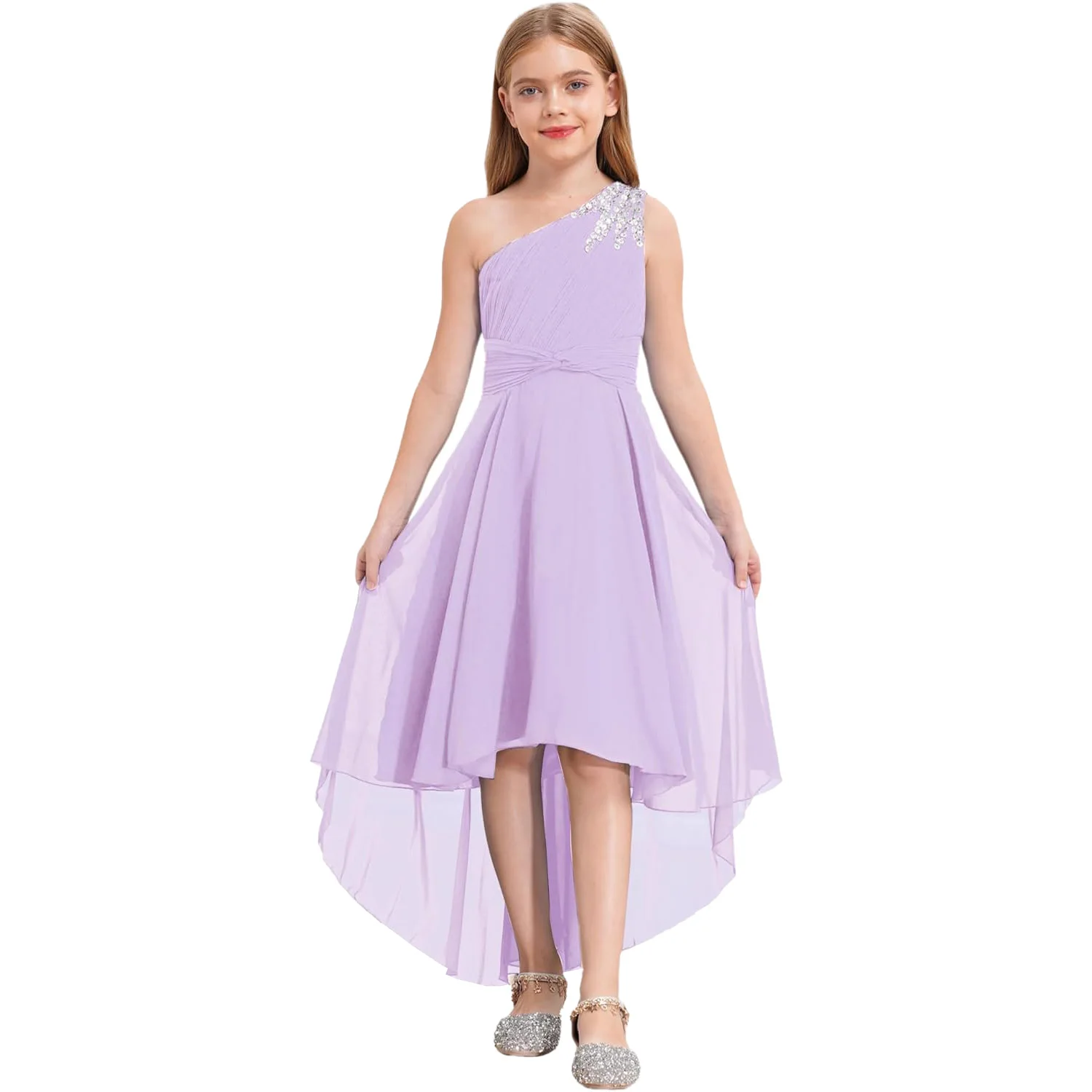 

Customized Girls Summer One-Shoulder Chiffon Dress Sweet Princess Festive Dress Off Shoulder A-Line Casual Dress Communion Dress