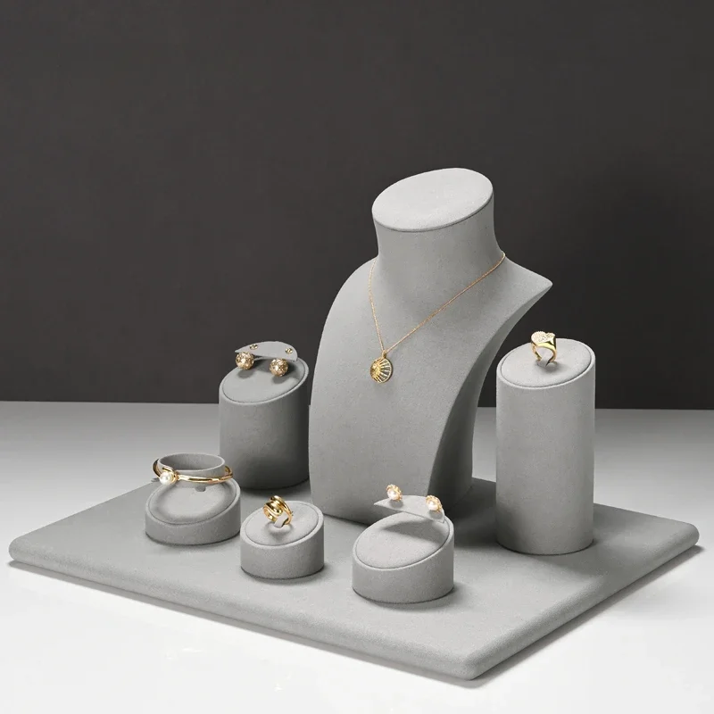 Espositore per gioielli di lusso leggero in microfibra grigia Espositore per gioielli Espositore per gioielli con bracciale ad anello per collana