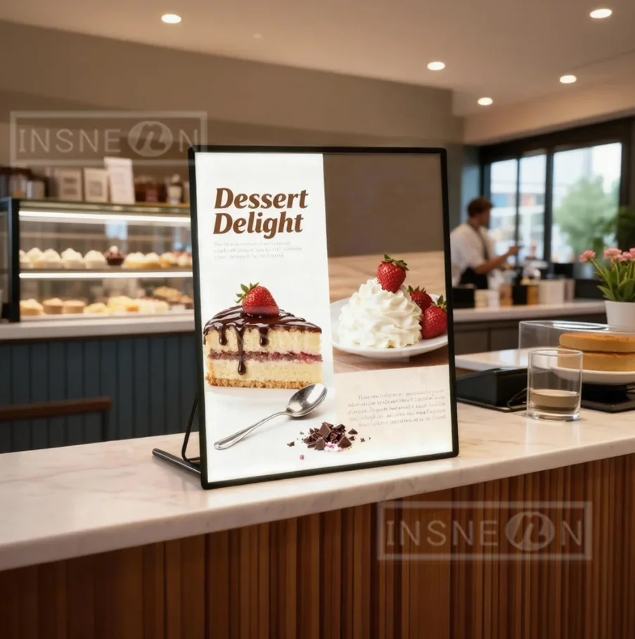 

Dessert Delight Custom Desktop Advertising Light Box Sign Restaurants Slim Menu Board Art Poster Led Lightbox Signage Indoor