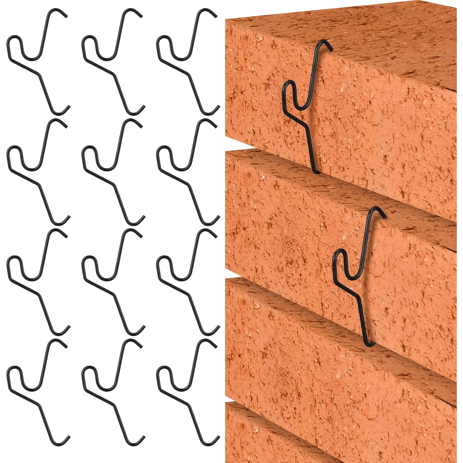12Pcs Brick Hooks for Hanging Outdoor Christmas Decorations, No Drill Brick Wall Clips, Heavy Duty Brick Hangers for Lights Wrea