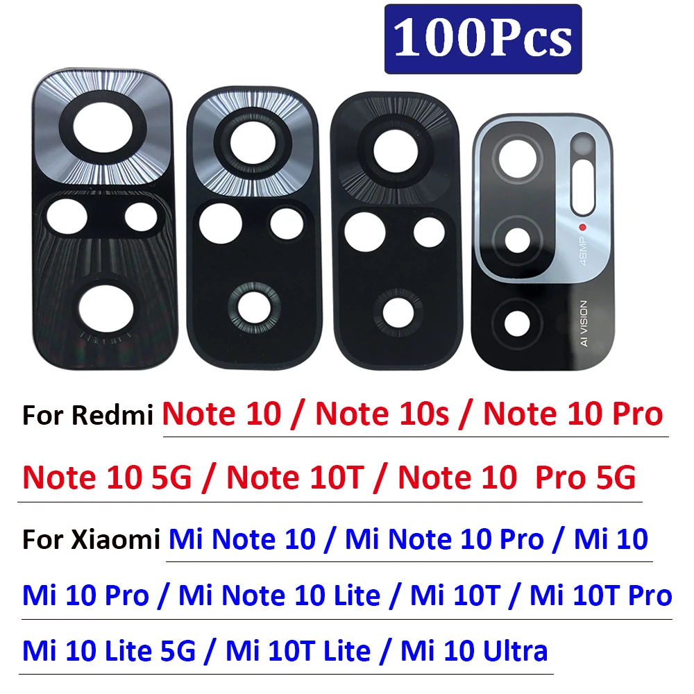 Nova lente de vidro câmera traseira para xiaomi mi nota 10 pro 10t lite ultra redmi nota 10 pro 5g 10s, 100pcs