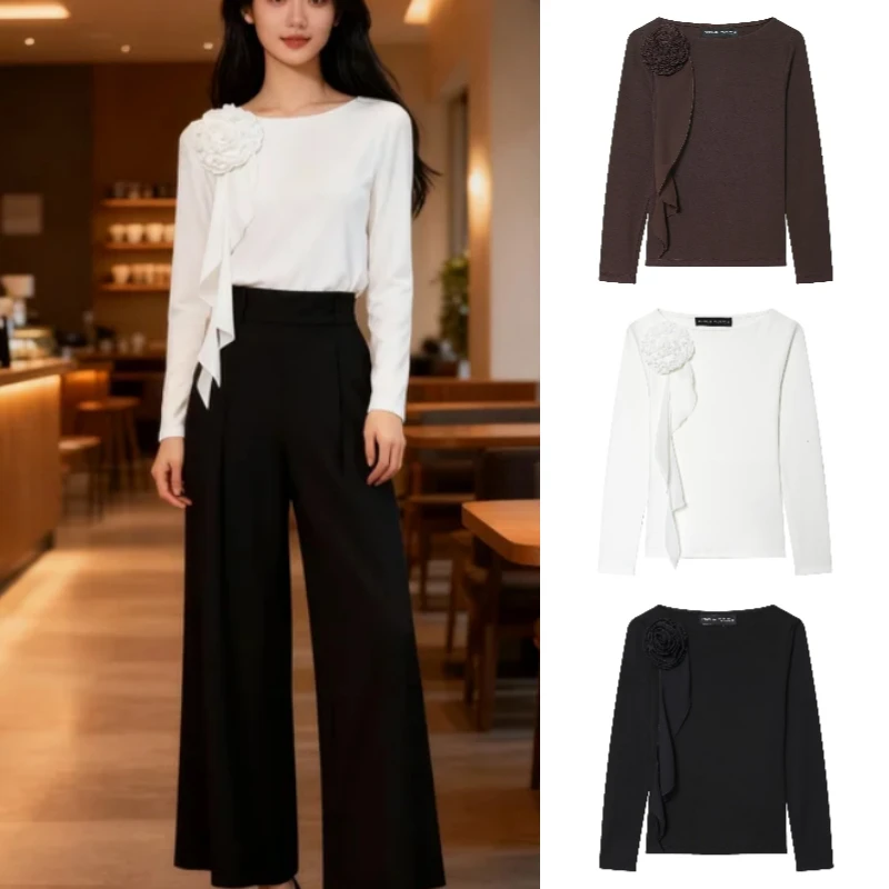 

2025 Fall/Winter New Fashionable Elegant High-grade 3D Floral T-shirt