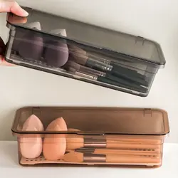 Transparent Dustproof Makeup Brush Holder With Cover Stationery Container Storage Box Desktop Organizer Cosmetics Dustproof