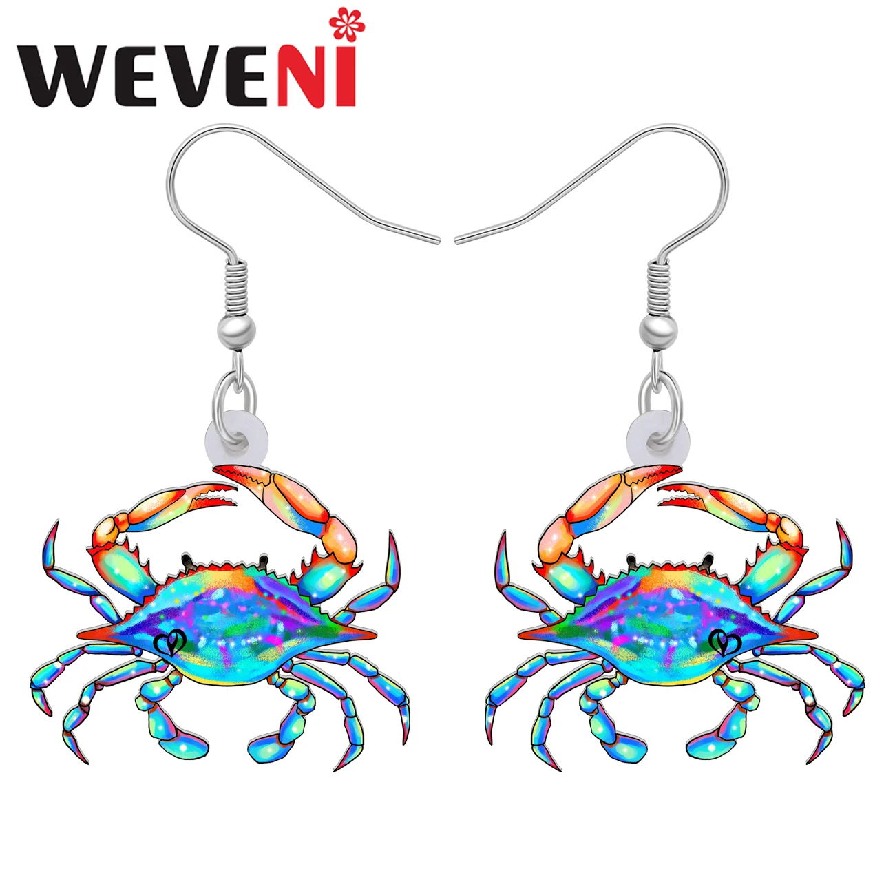 Weveni Acrylic Novelty Blue Crab Earrings Charms Dangle Drop Decorations For Women Kids Gifts Marine Biology Fashion Jewelry