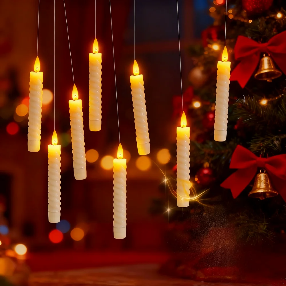 12pcs Hanging Candles ,Remote Floating Candles with Wand , Battery Operated r Candle Set (Shipping without battery included)