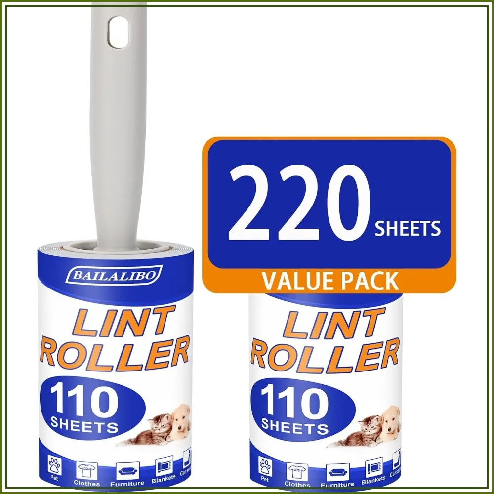 Extra Sticky Lint Roller 220 Sheets Mega Value for Pet Hair, Clothes, Couch, Carpet, Furniture, Travel Refills
