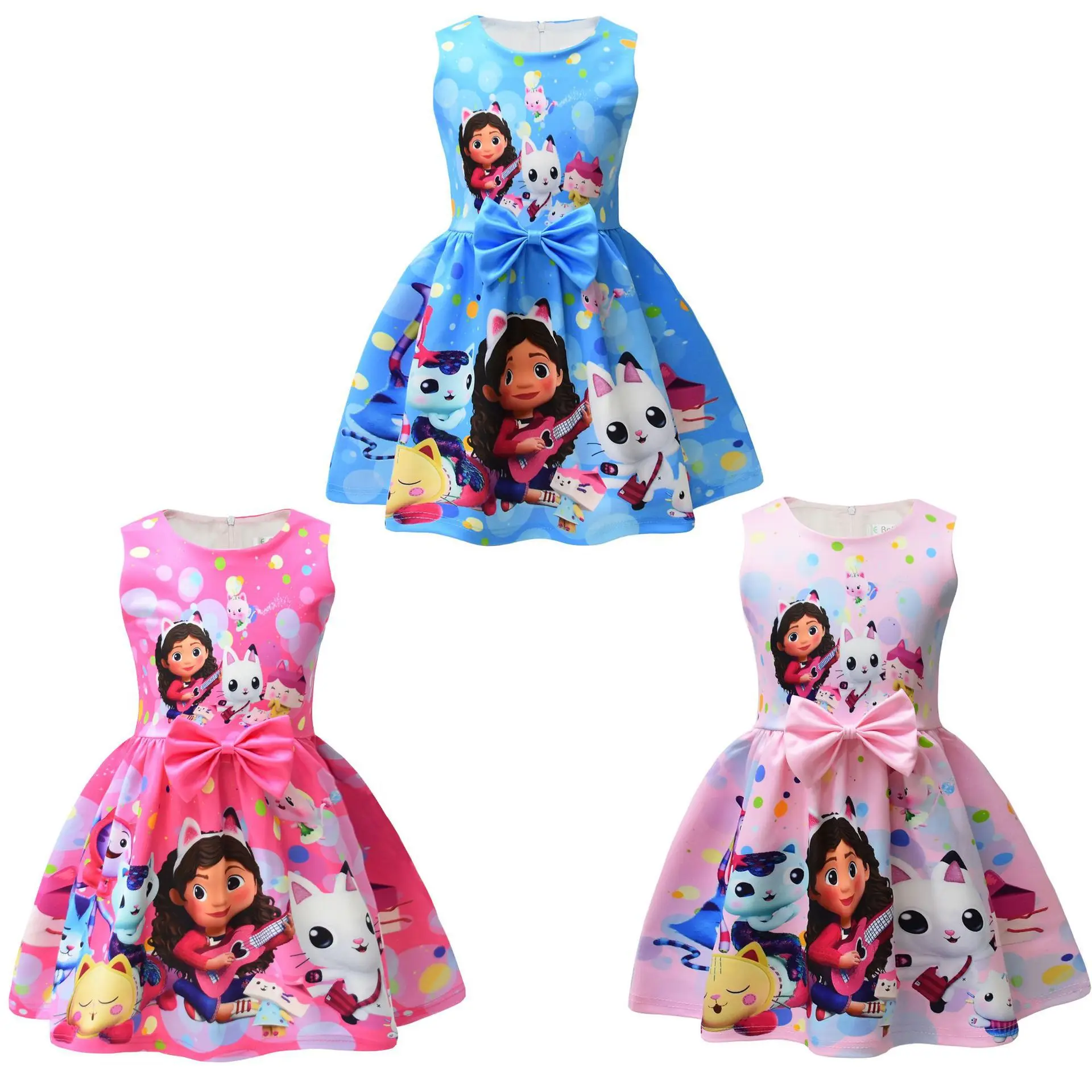 

Gabbys Dollhouse Clothes Baby Girls Sleeveless Bow Dresses Kids Cartoon Cats-tastic Wedding Party Princess Vestidos Full Dress