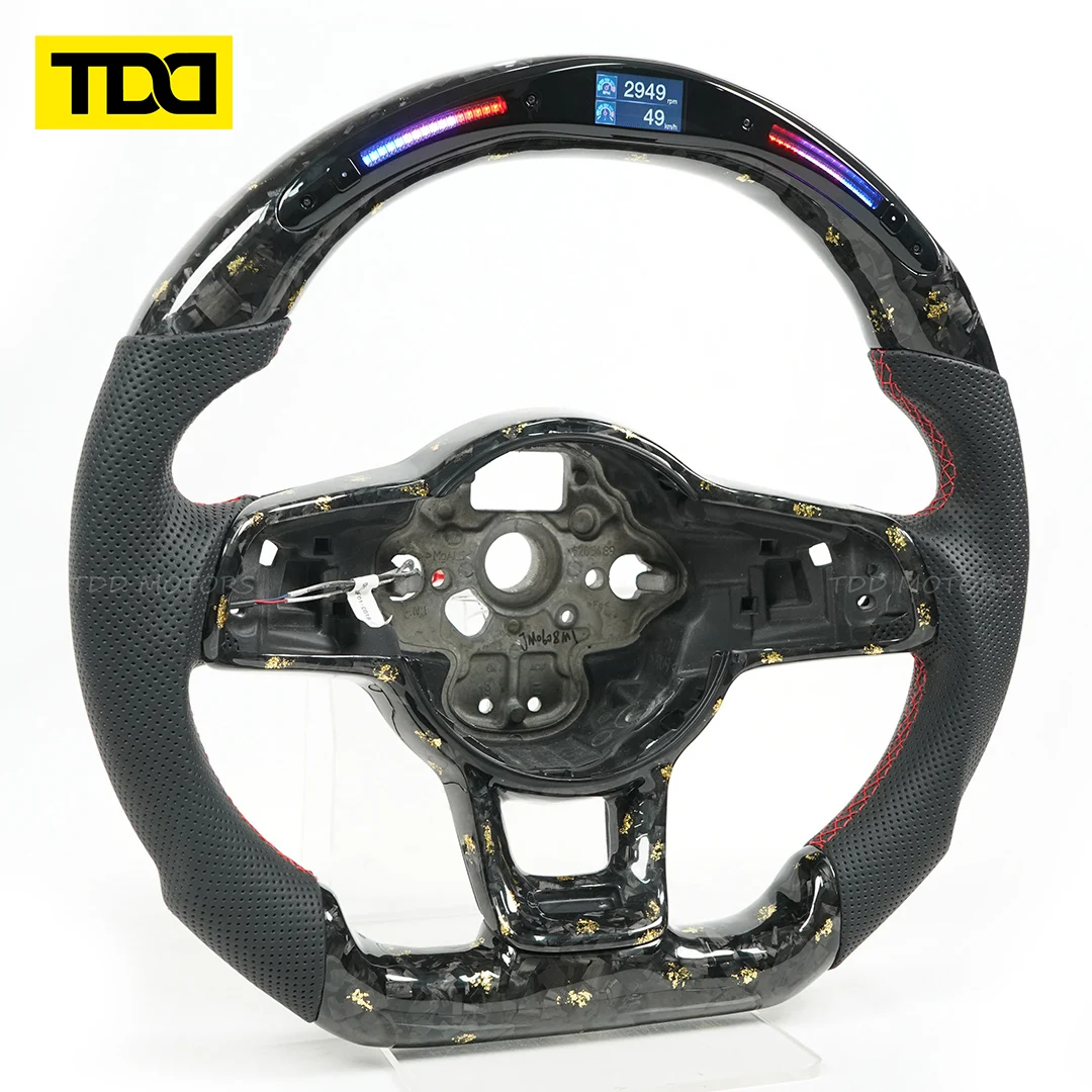 TDD Golden Forged Carbon Fiber Customized Smart Display Galaxy Pro LED Steering Wheel for VW Golf GTI MK7