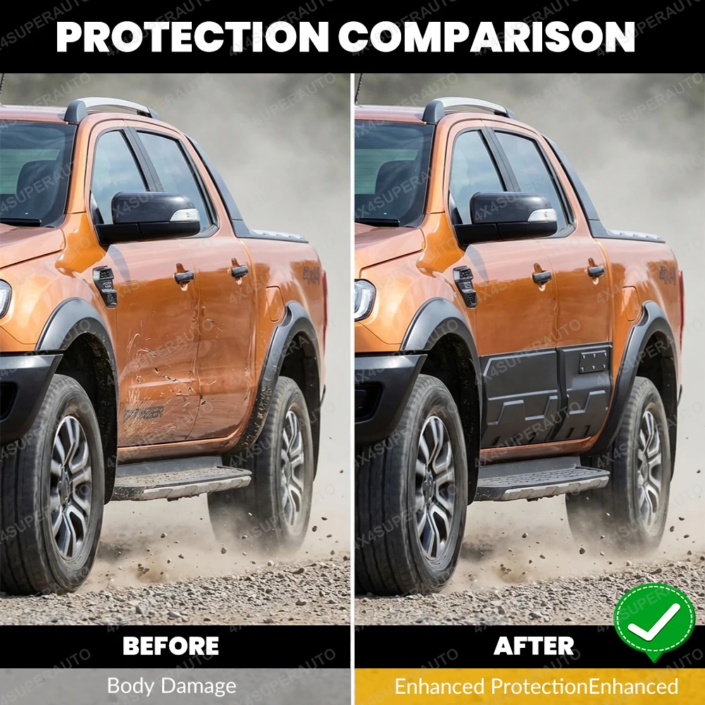 Side Door Cladding Trim for Ford Ranger 2012-2022 T6 T7 T8 Wildtrak XLT XL XLS Exterior Door Molding Styling Trim ABS Double Cab