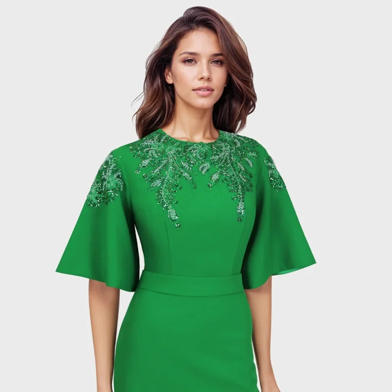 Maßgeschneidertes elegantes Abendkleid mit Applikationen, bodenlanges Ballkleid, O-Ausschnitt, Etuikleid, formelles Partykleid, Saudi-Arabien-Kleid
