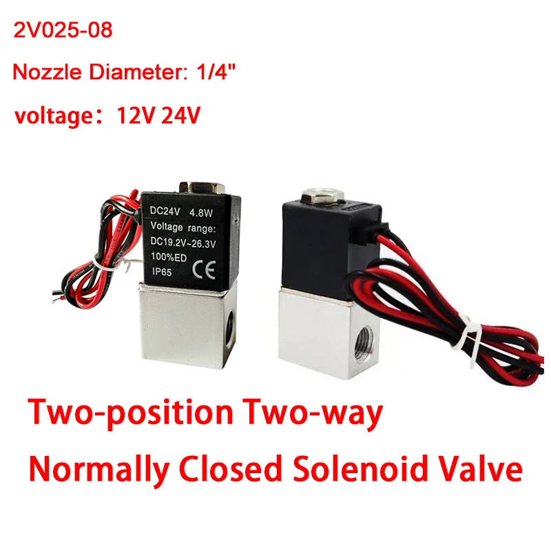 

1/4" DC 12V 24V Normally Closed Solenoid Valve 2-Way Direct-acting Pneumatic Water Air Gas Flow Valve Response Quick Connector